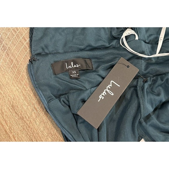 NWT Lulu’s Plisse Be Mine Teal Green Plisse Wide Leg Jumpsuit Size XS Lined Zip - Picture 11 of 16